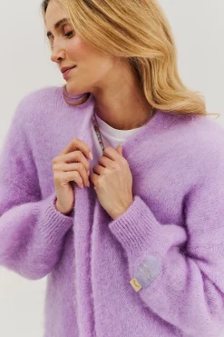 Długi kardigan moherowy Lavender Blush