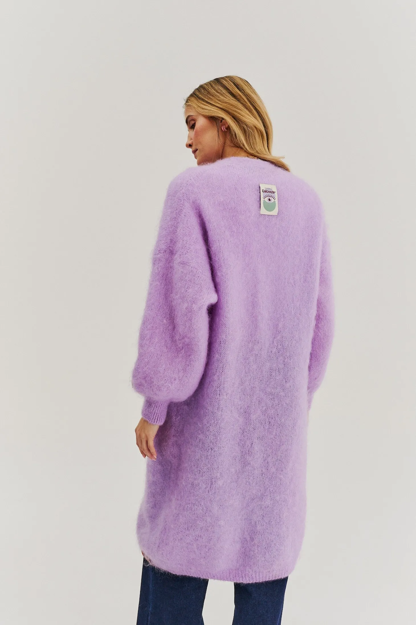 Długi kardigan moherowy Lavender Blush
