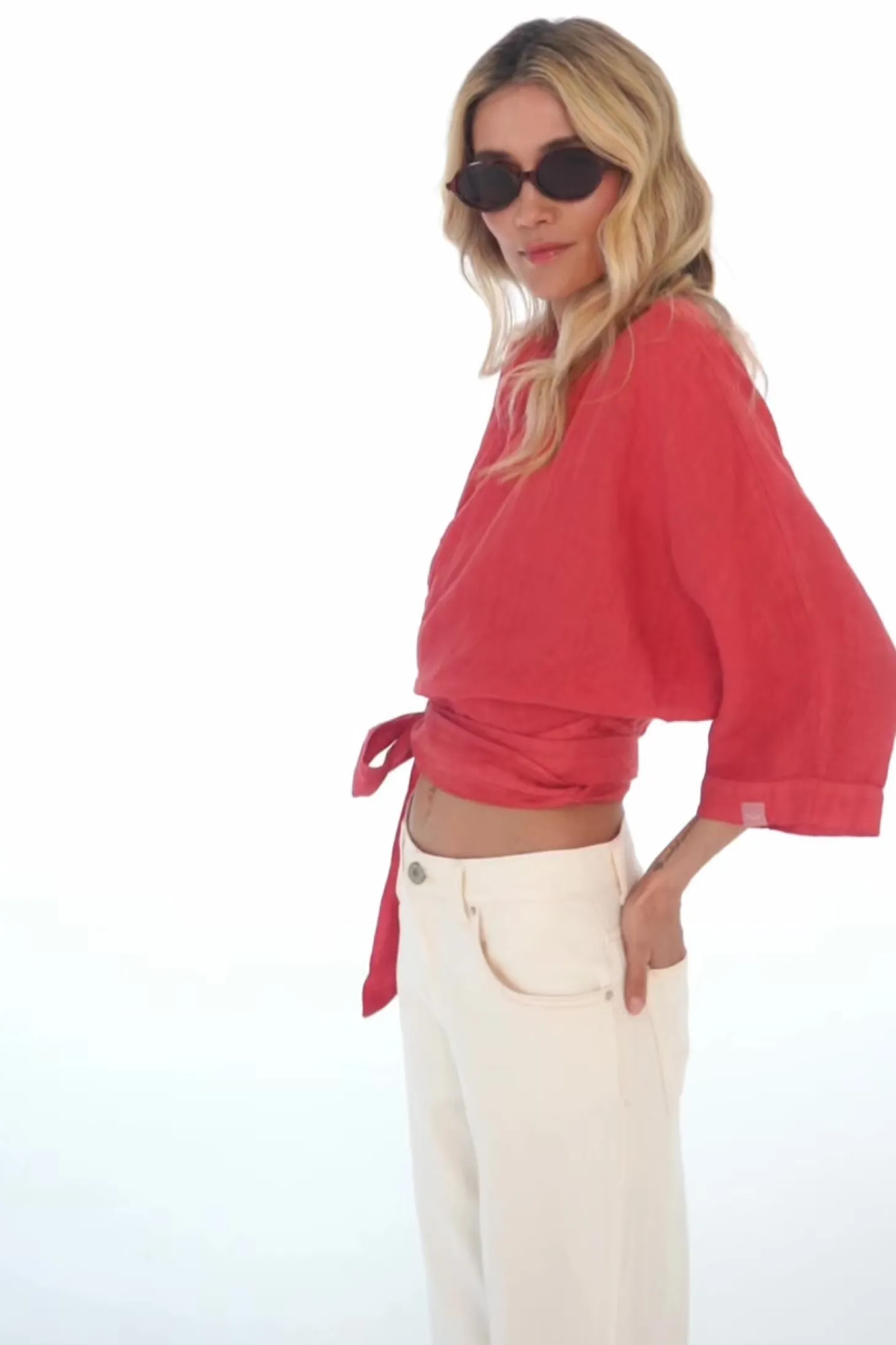 Lniana bluzka wiązana Tied In Rose