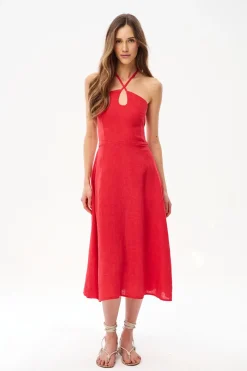 Lniana sukienka midi Cherry Trouble