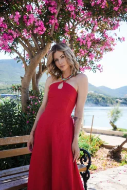Lniana sukienka midi Cherry Trouble