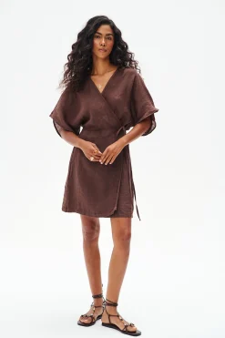 Sukienka lniana mini Marron