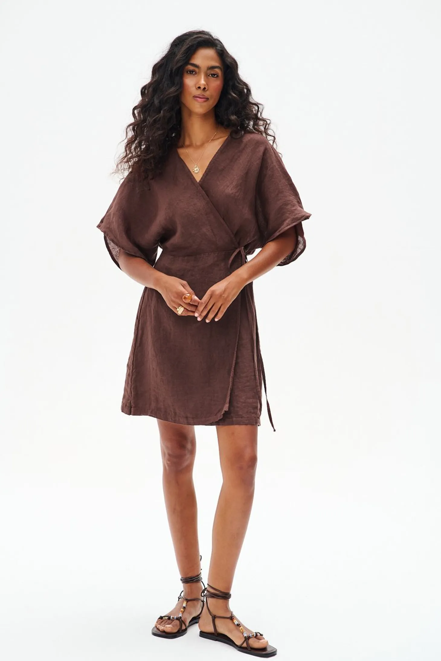 Sukienka lniana mini Marron