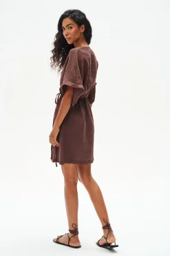 Sukienka lniana mini Marron