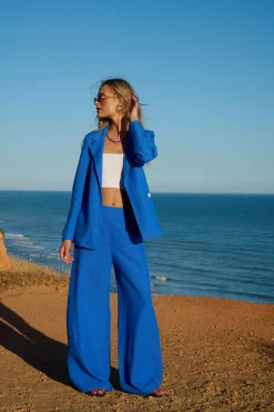 Szerokie spodnie z lnem Blue Margarita