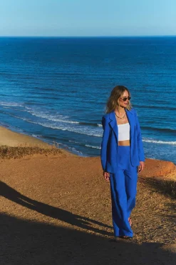 Szerokie spodnie z lnem Blue Margarita